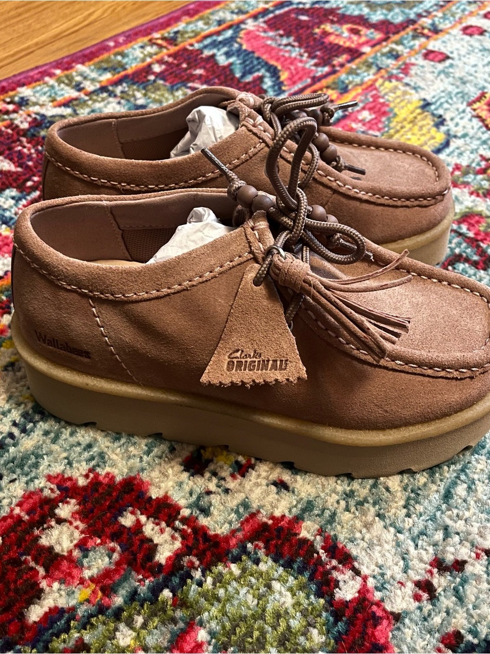 Clarks Blush Pink Suede Wallabee Moccasins with Tassel Laces